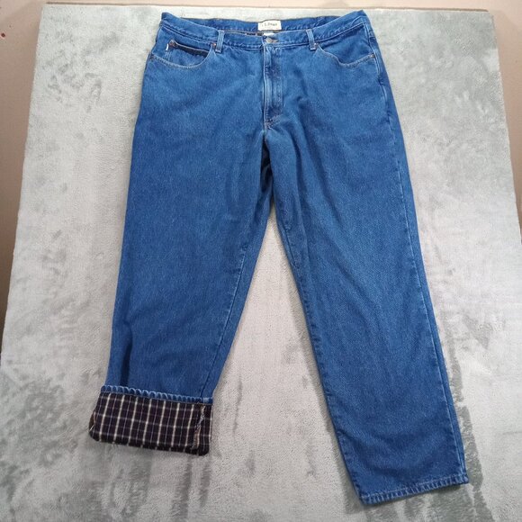 LL Bean Flannel Lined Jean Men 42x32 Blue Denim Relaxed Fit 100% Cotton 139426 - Picture 1 of 10